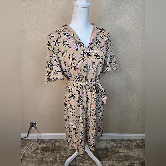 Banana Republic Beige Floral Belted Midi Shirt Dress Size 8 (6222) - Picture 2 of 7